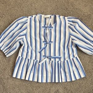 Ganni Striped Blouse with Bow Accents
